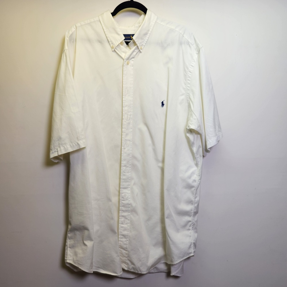 Ralph Lauren Mens Feather Weight Twill Button Down Shirt XLT Short Sleeve Cotton